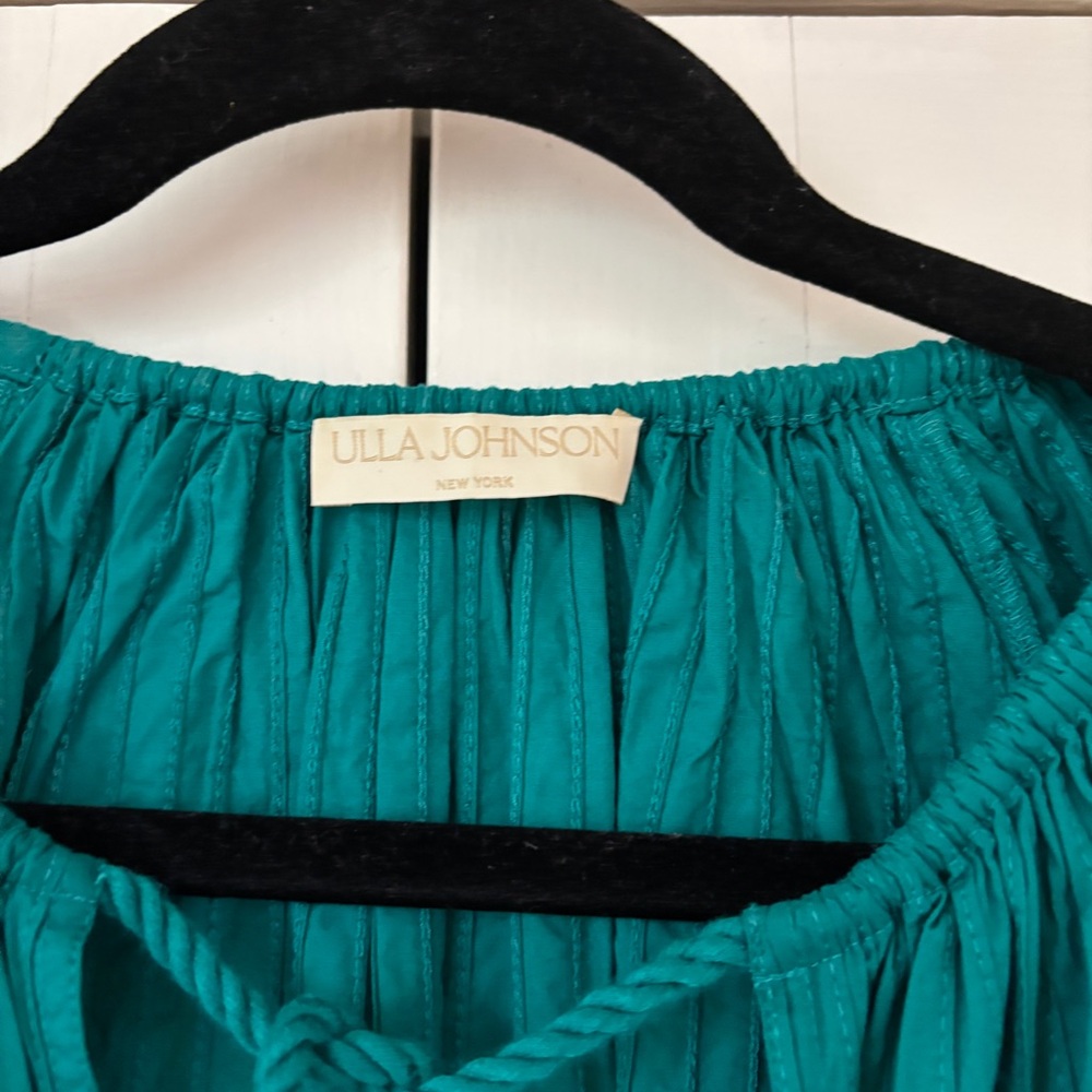 ULLA JOHNSON Concetta Blouse Verdigris Green Peasant Blouse Puff Sleeve Size‎ 10 - Picture 5 of 15